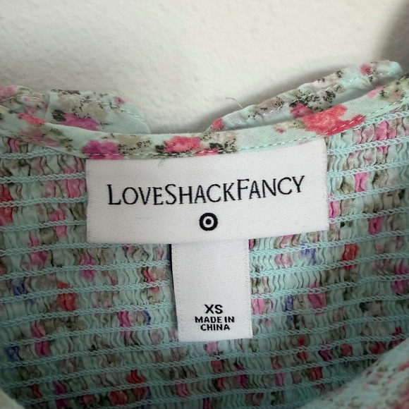 LoveShackFancy x Target Floral Smocked Puff Sleeve Midi Dress Mint XS Cottage - Picture 6 of 8